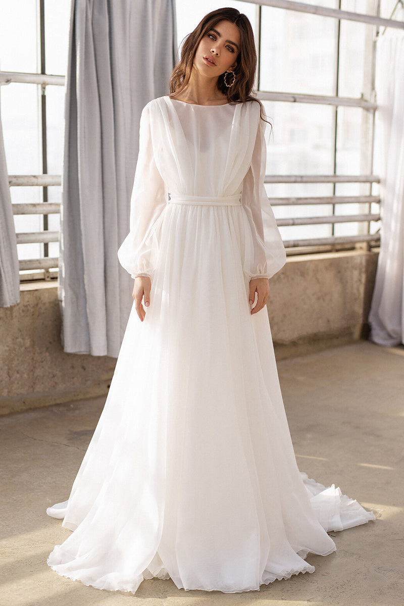 Jasmine Long Sleeve Wedding Gown | Jewelclues | #color_ivory