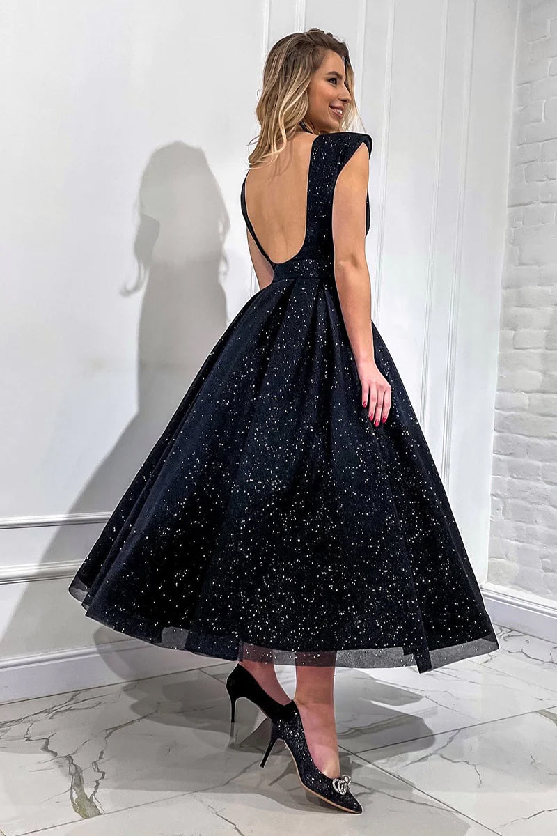 Just A Dream Black Glitter Midi Dress | Jewelclues
