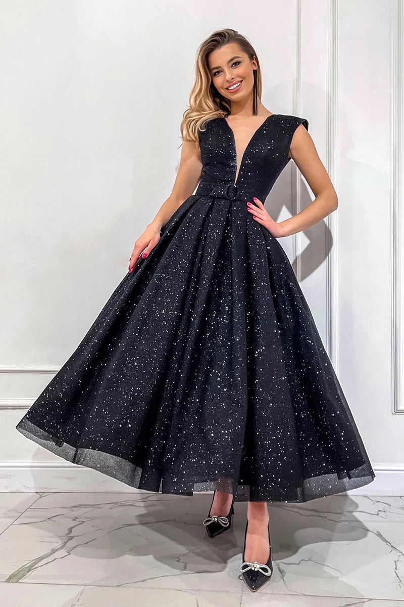 Just A Dream Black Glitter Midi Dress | Jewelclues