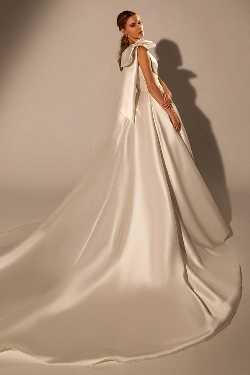 leena Bow-Shoulder Satin Wedding Dress | Jewelclues