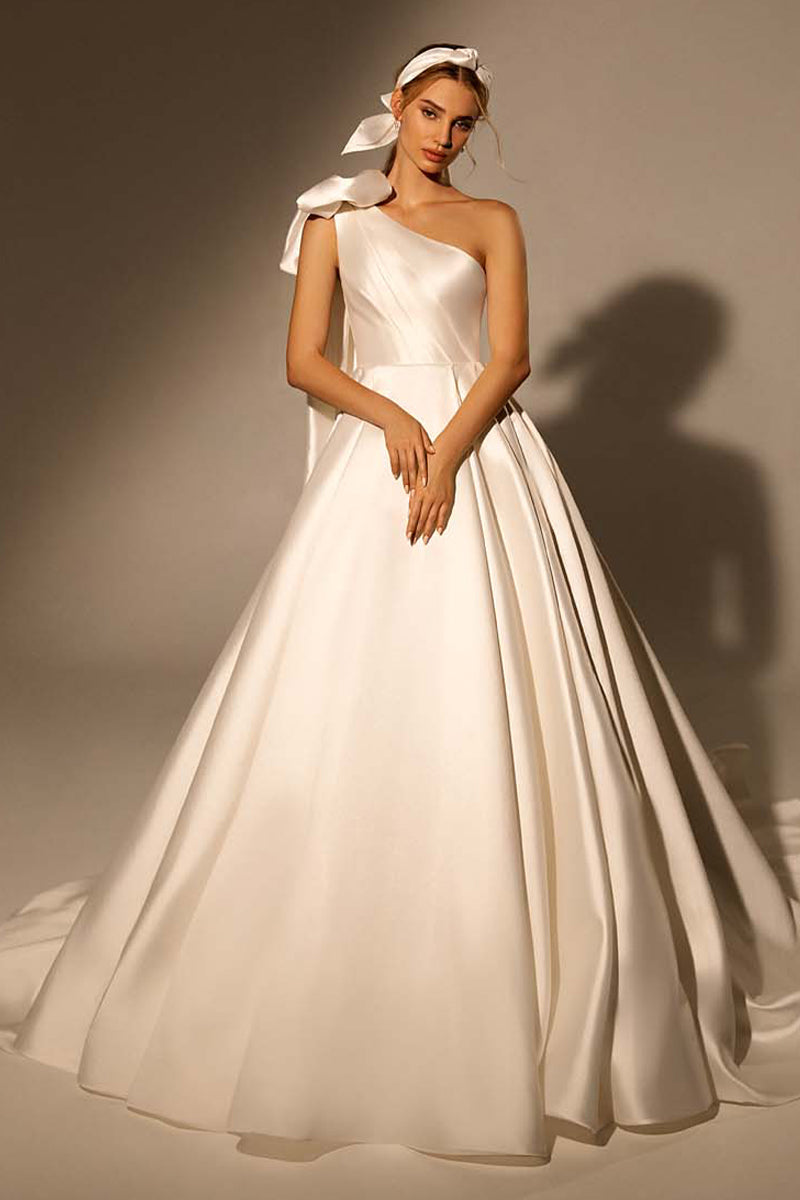 leena Bow-Shoulder Satin Wedding Dress | Jewelclues