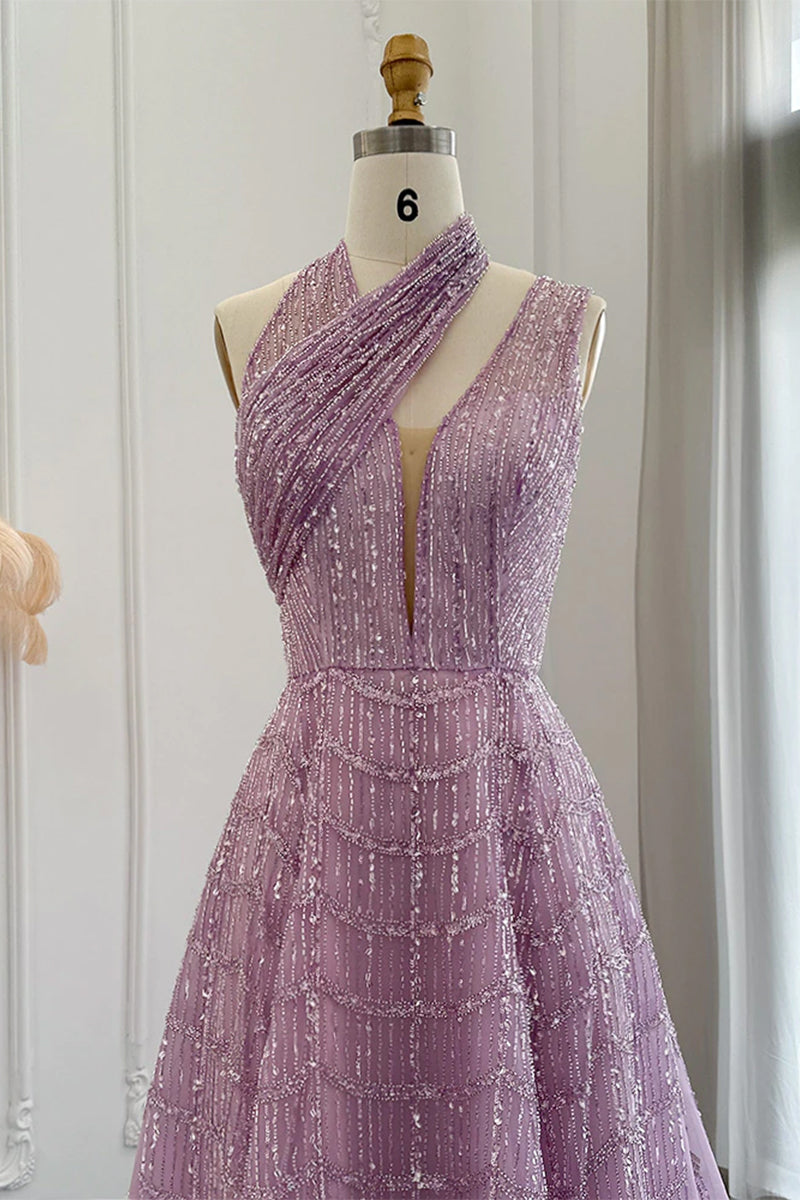 Lifelong Romance Beaded Sequin Halter Maxi Dress | Jewelclues | #color_lilac