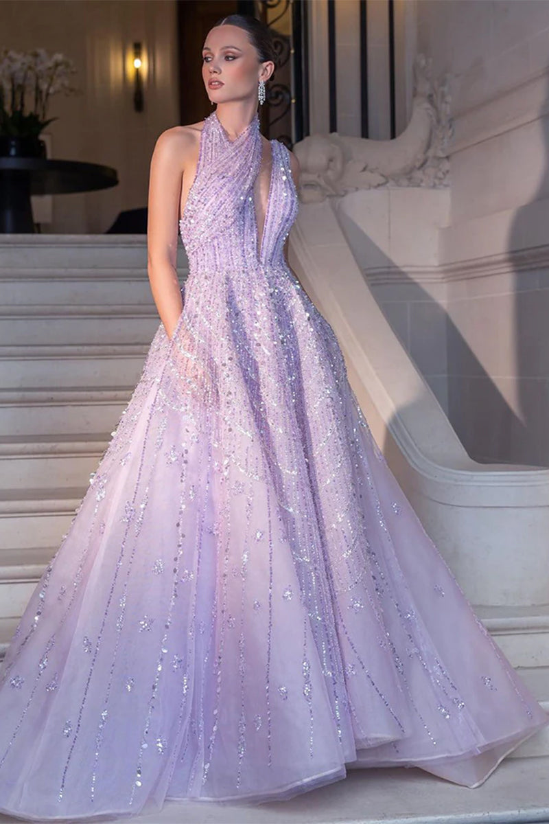 Lifelong Romance Beaded Sequin Halter Maxi Dress | Jewelclues | #color_lilac