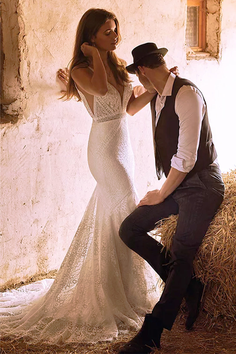 Lifetime of Love Lace Wedding Dress | Jewelclues | #color_white