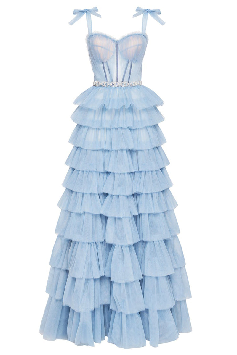 Love Stays True Frill-Layered Tulle Maxi Dress | Jewelclues | #color_blue