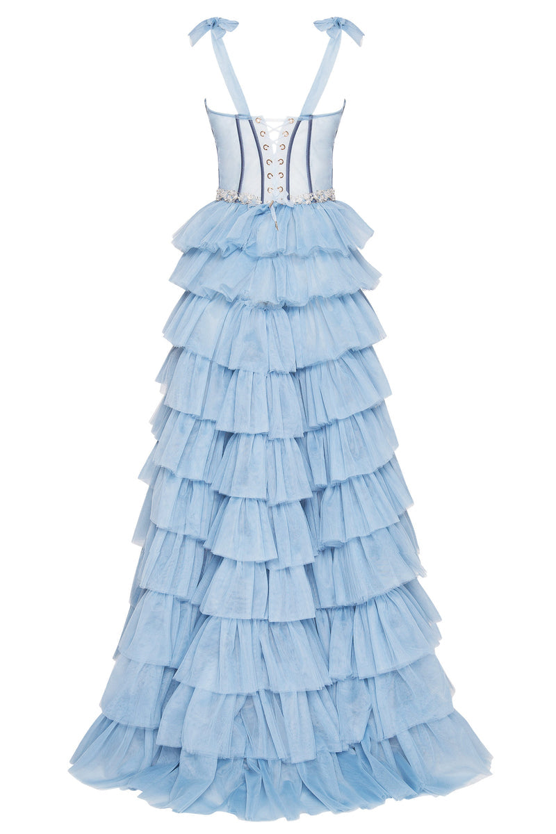 Love Stays True Frill-Layered Tulle Maxi Dress | Jewelclues | #color_blue