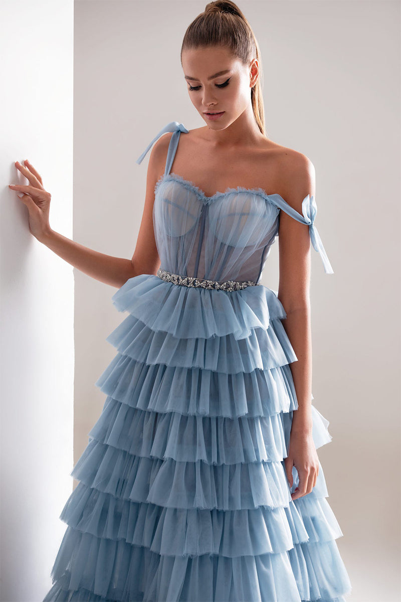 Color_Blue | Love Stays True Frill-Layered Tulle Maxi Dress | Jewelclues