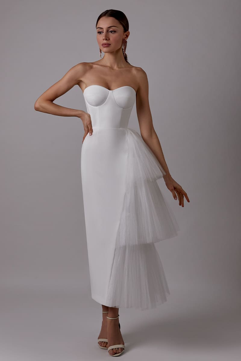 Love You Always Strapless Bustier Midi Dress | Jewelclues | #color_white