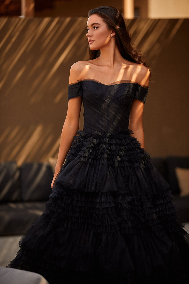 Love You So Off-The-Shoulder Frill-Layered Maxi Dress | Jewelclues | #color_black
