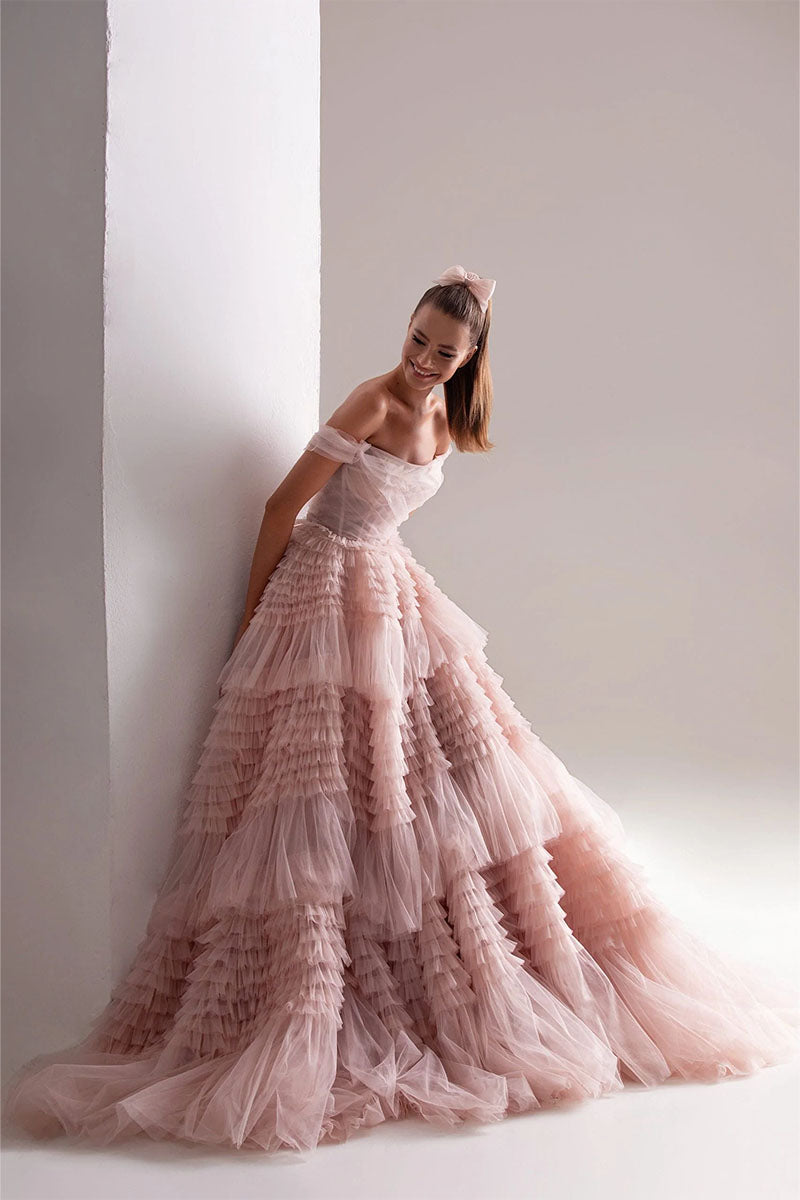Love You So Off-The-Shoulder Frill-Layered Maxi Dress | Jewelclues | #color_blush