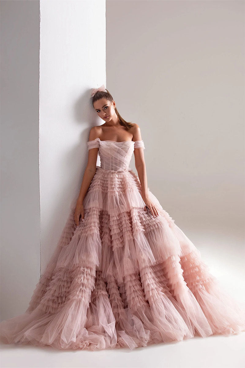 Love You So Off-The-Shoulder Frill-Layered Maxi Dress | Jewelclues | #color_blush