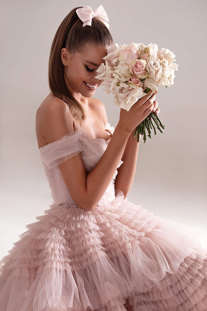 Love You So Off-The-Shoulder Frill-Layered Maxi Dress | Jewelclues | #color_blush