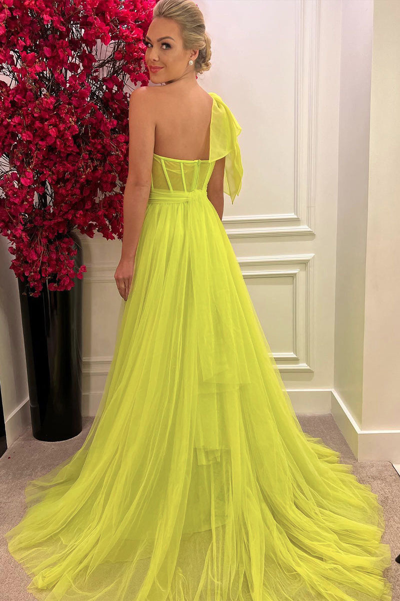 Color_Neon Yellow | Magnificent Love One Shoulder Maxi Dress | Jewelclues