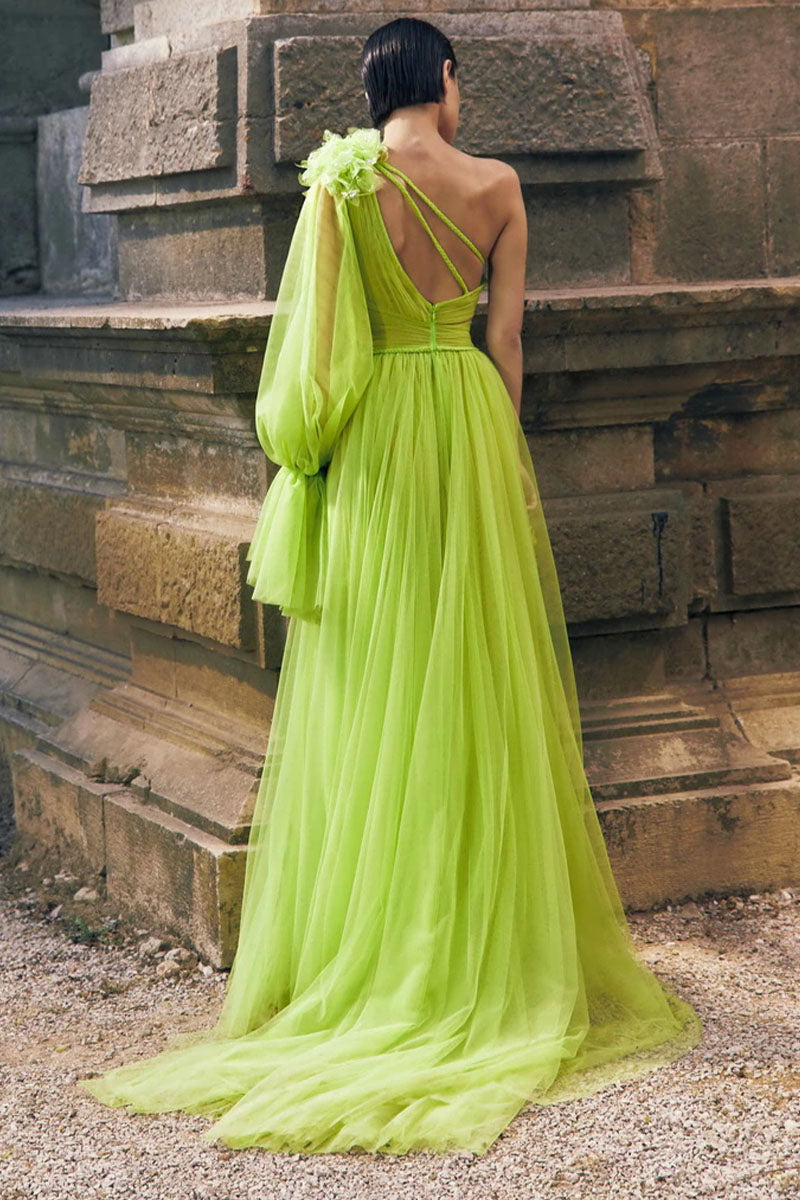 Marchesa Illusion One-Shoulder Tulle Maxi Dress | Jewelclues