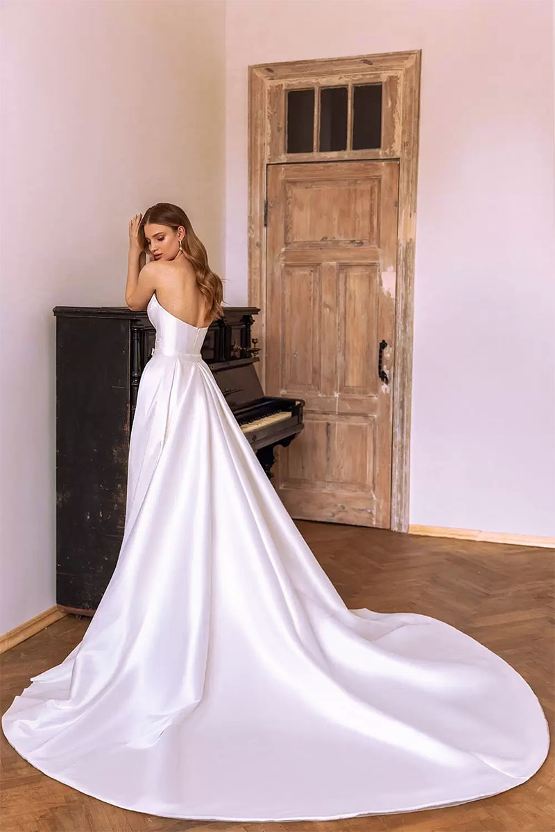 Marlene Strapless Satin Wedding Dress | Jewelclues | #color_white