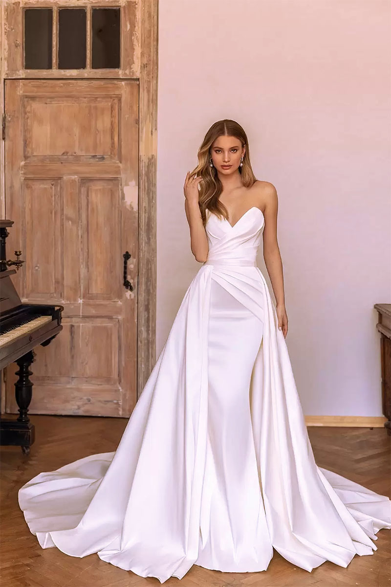 Marlene Strapless Satin Wedding Dress | Jewelclues | #color_white