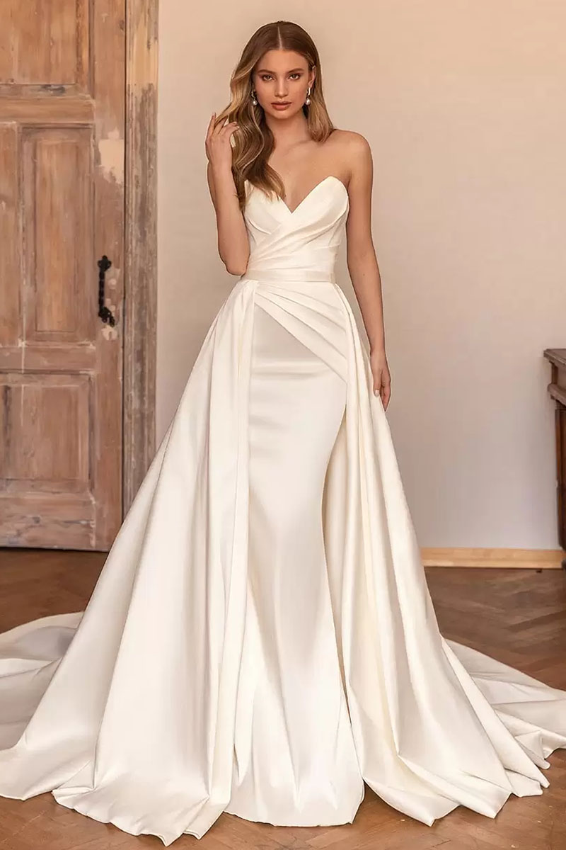 Marlene Strapless Satin Wedding Dress | Jewelclues | #color_ivory