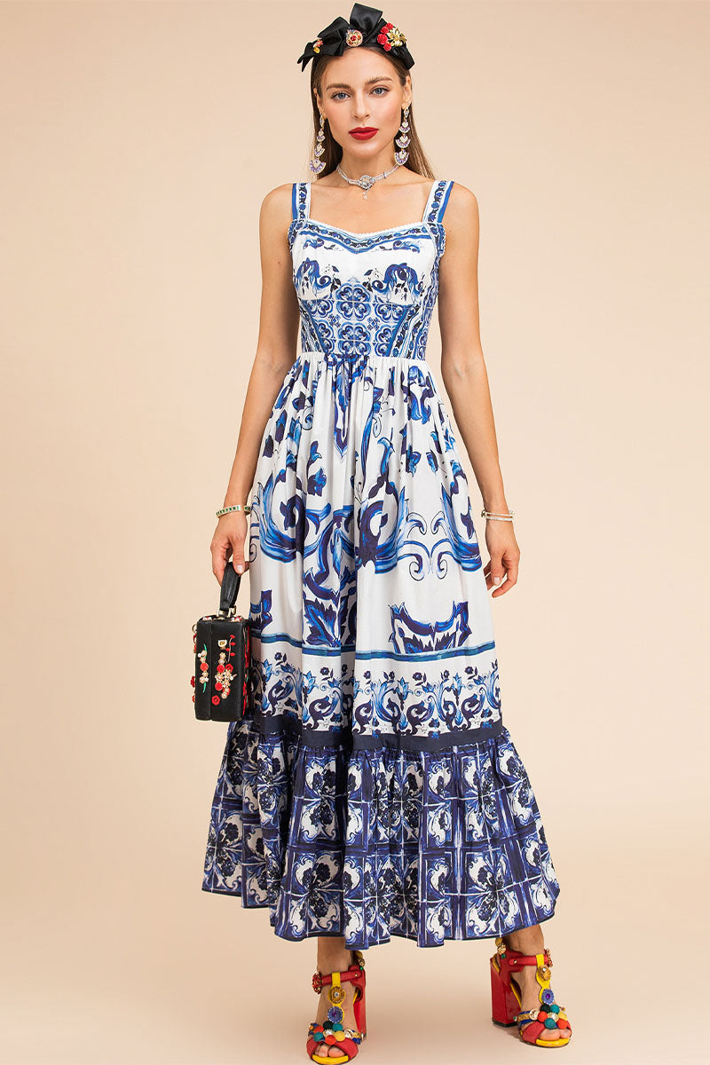 Mediterraneo Calf-length Bustier Dress | Jewelclues | #color_blue