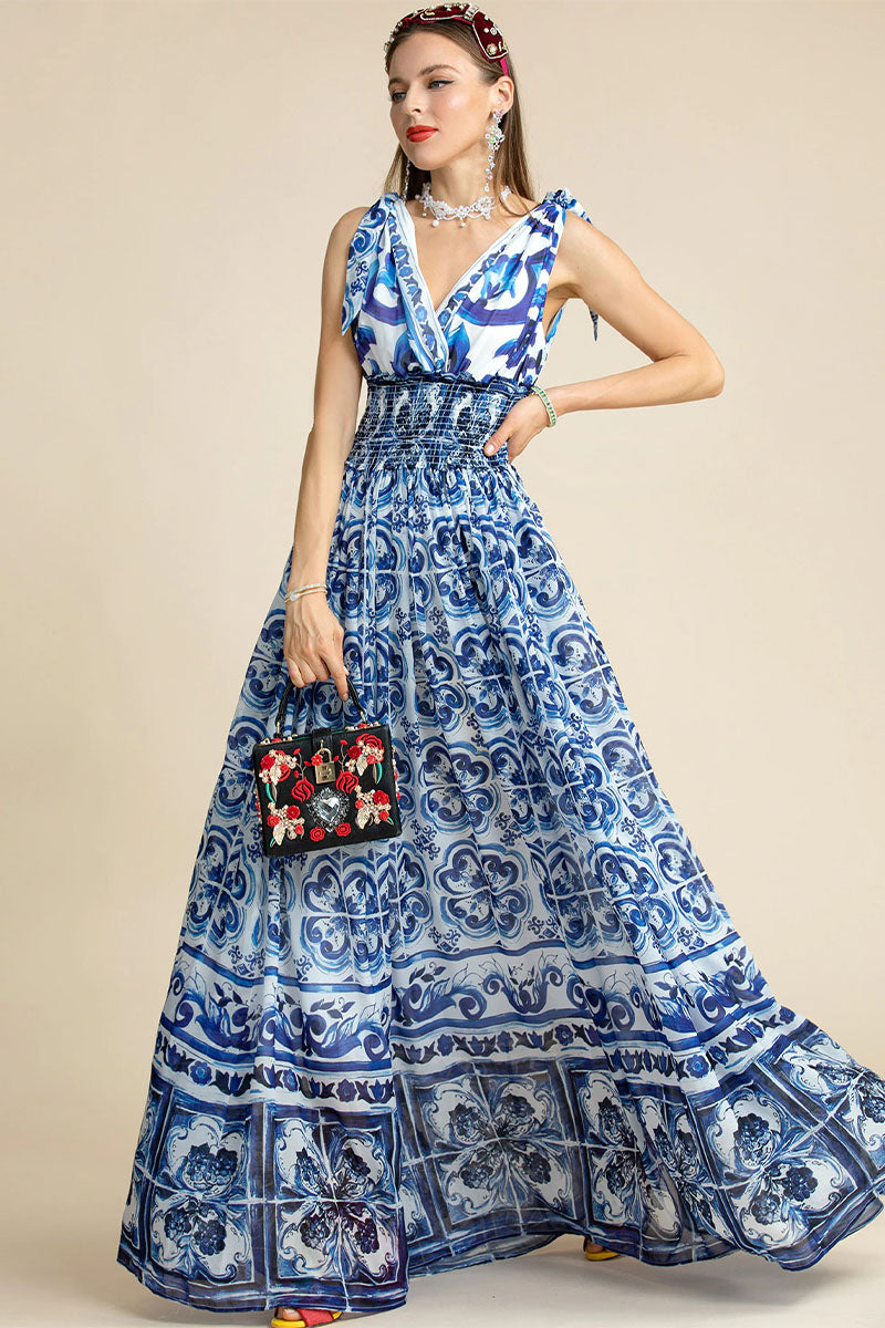 Mediterraneo Long Majolica Print Maxi Dress | Jewelclues