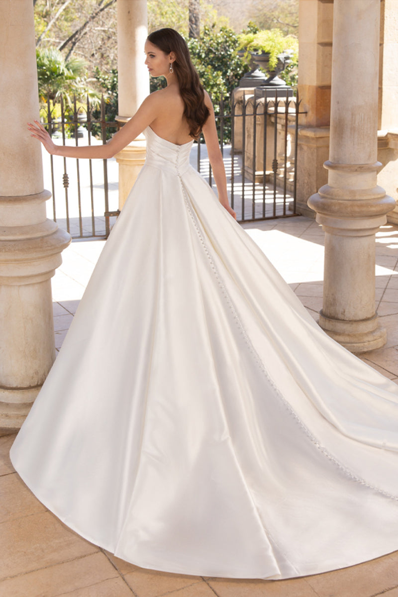 Preston Strapless Satin A-Line Wedding Dress |  Jewelclues | #color_ivory