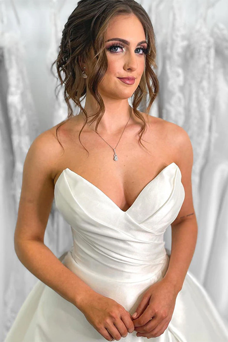 Preston Strapless Satin A-Line Wedding Dress |  Jewelclues | #color_ivory