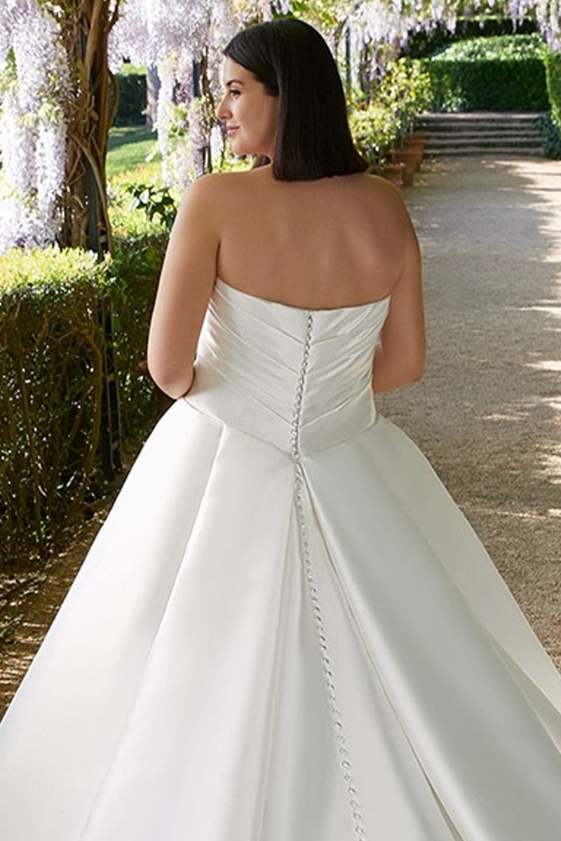 Preston Strapless Satin A-Line Wedding Dress |  Jewelclues | #color_white