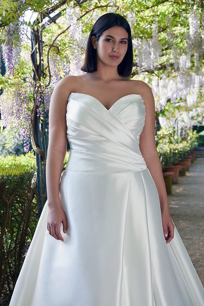 Preston Strapless Satin A-Line Wedding Dress |  Jewelclues | #color_white