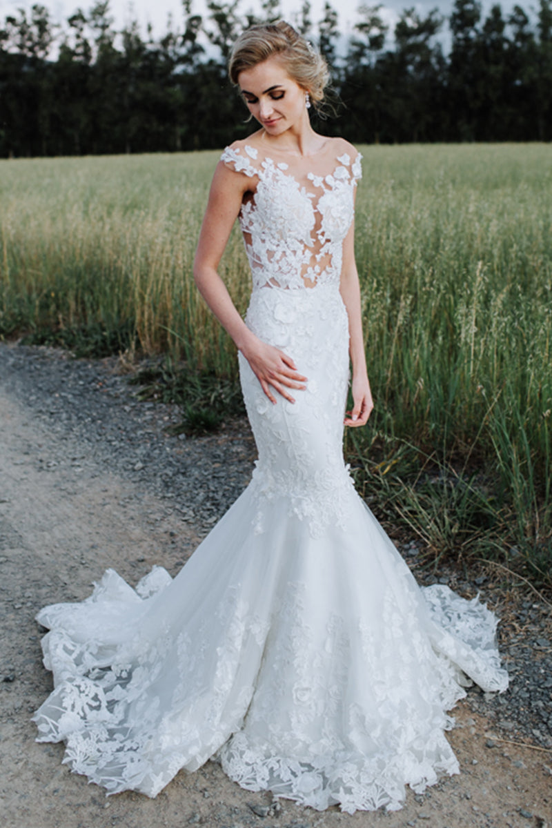 Promised Love Lace Mermaid Wedding Dress | Jewelclues | #color_white