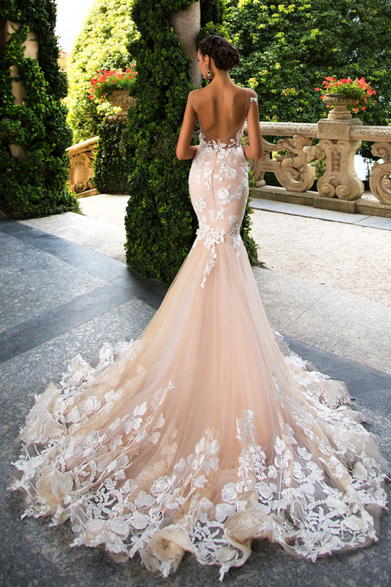 Promised Love Lace Mermaid Wedding Dress | Jewelclues | #color_champagne