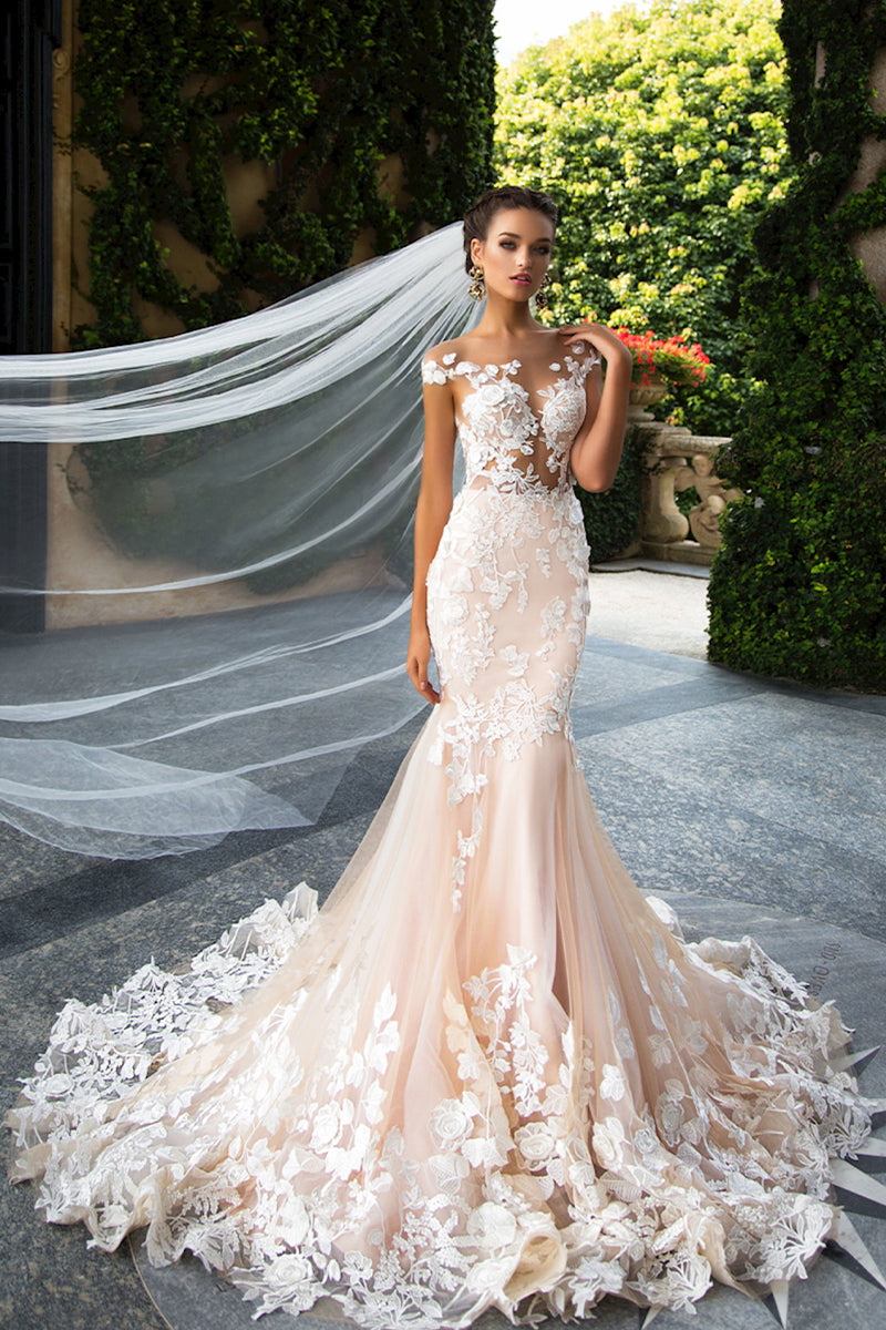 Promised Love Lace Mermaid Wedding Dress | Jewelclues | #color_champagne