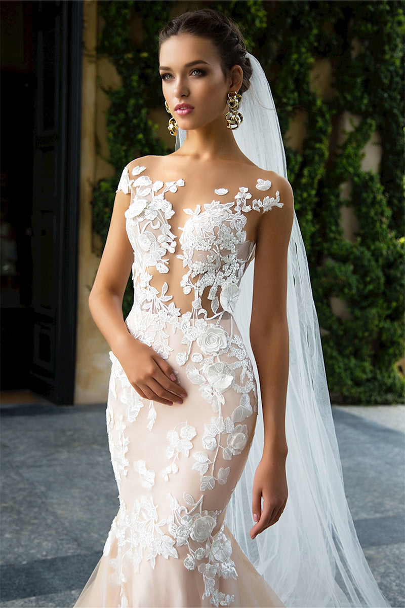 Promised Love Lace Mermaid Wedding Dress | Jewelclues | #color_champagne