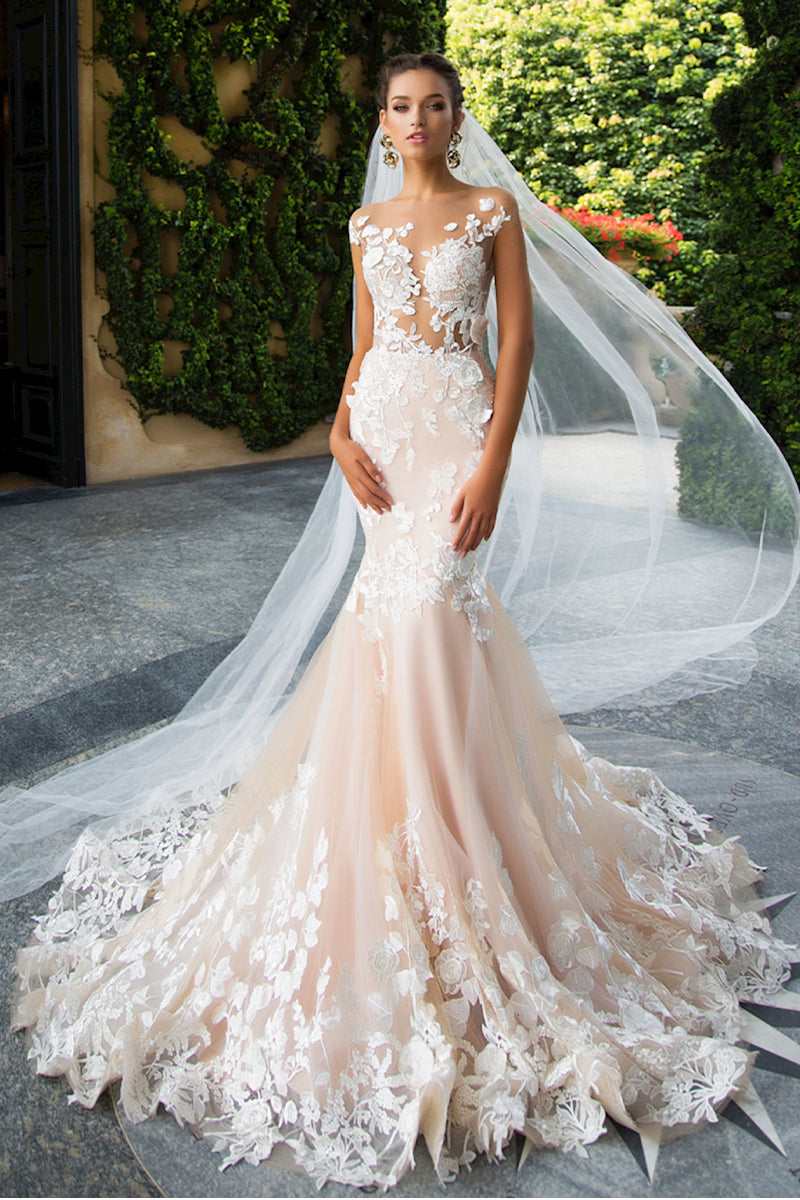 Promised Love Lace Mermaid Wedding Dress | Jewelclues | #color_champagne