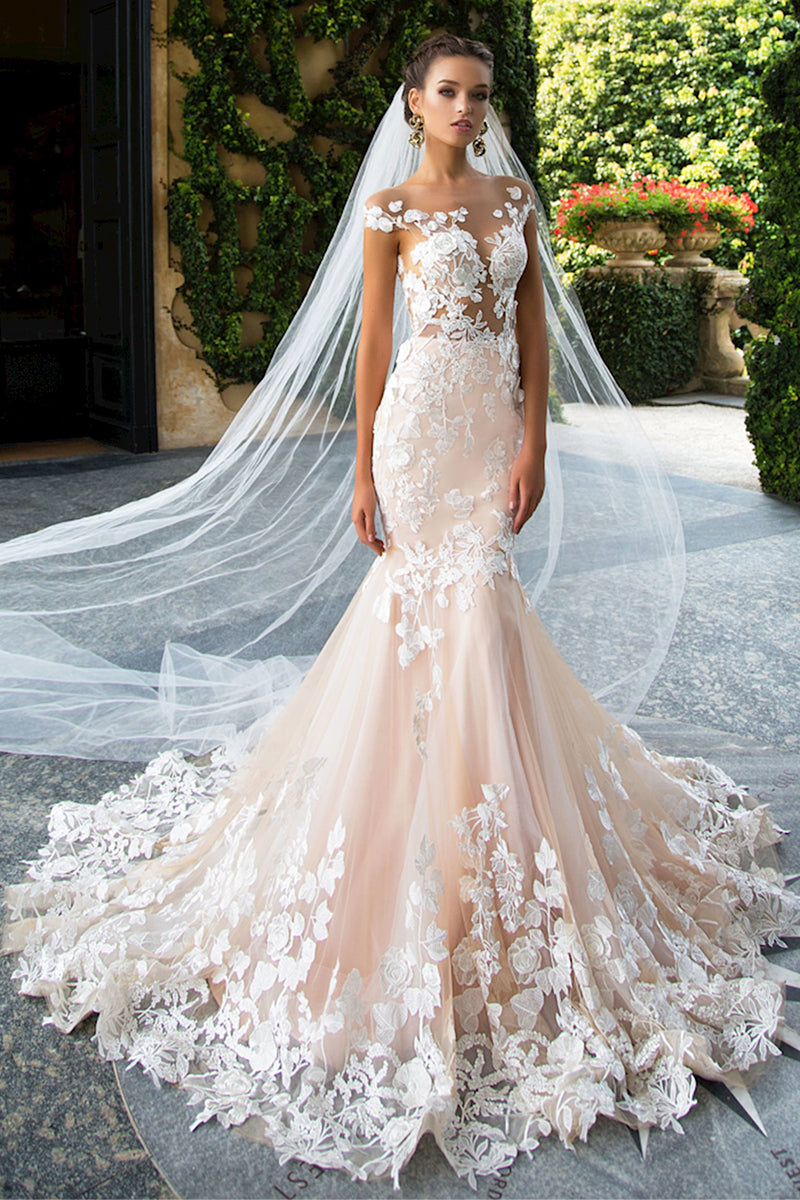 Promised Love Lace Mermaid Wedding Dress | Jewelclues | #color_champagne