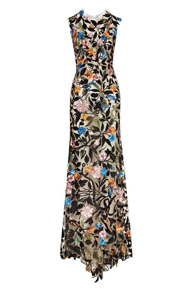 Remarkable Moment Floral Embroidered Illusion Gown | Jewelclues