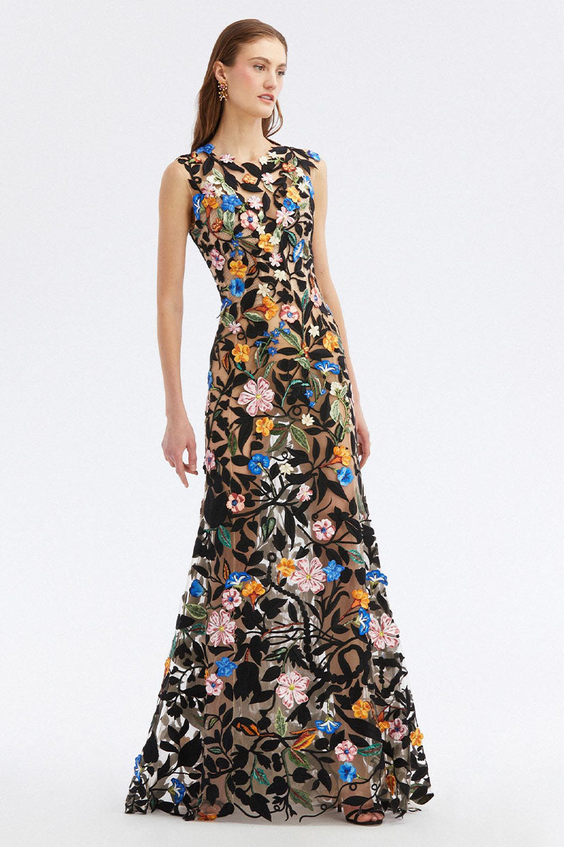 Remarkable Moment Floral Embroidered Illusion Gown | Jewelclues