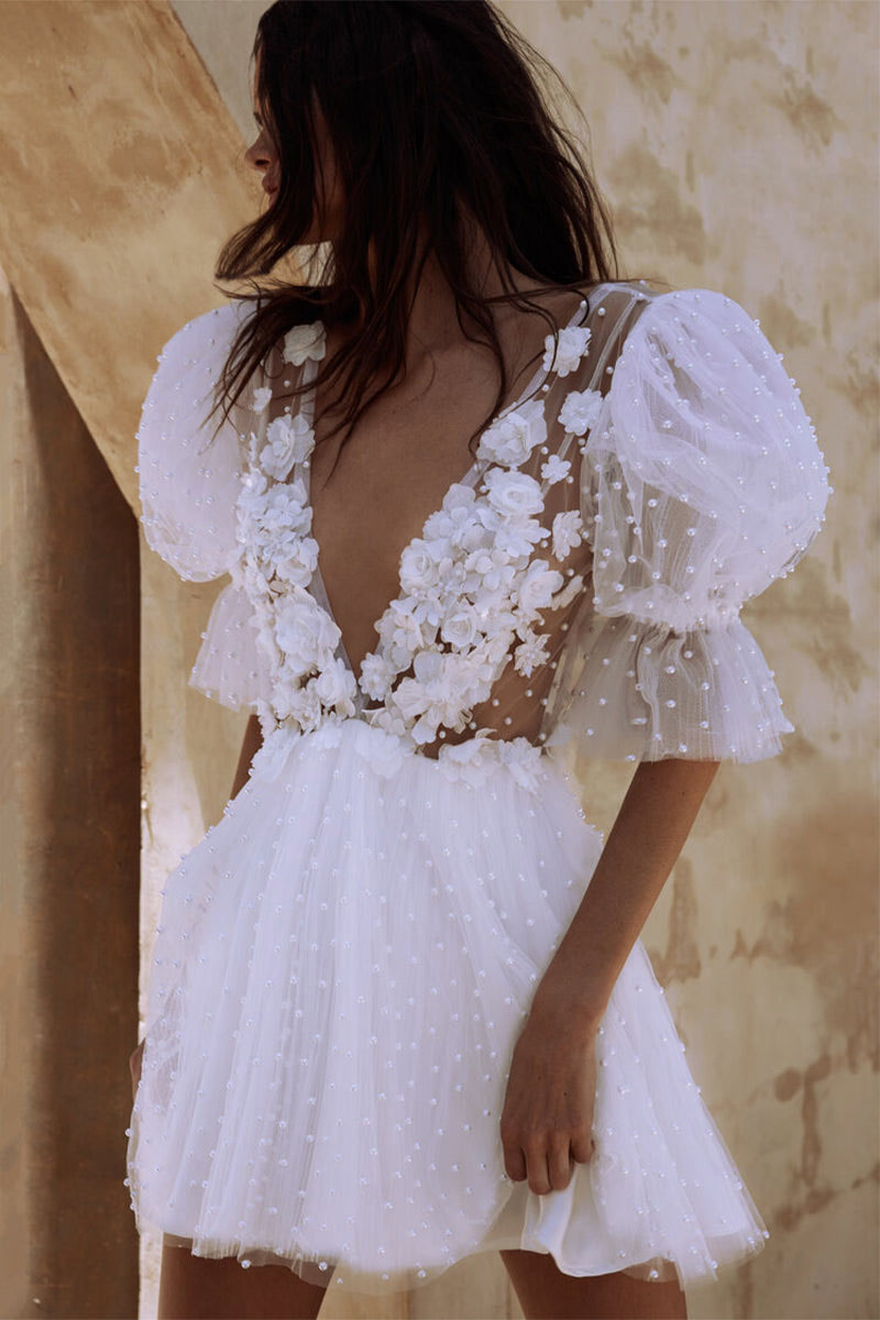 Romance Dreamer Puff Sleeves Mini Dress | Jewelclues | #color_white