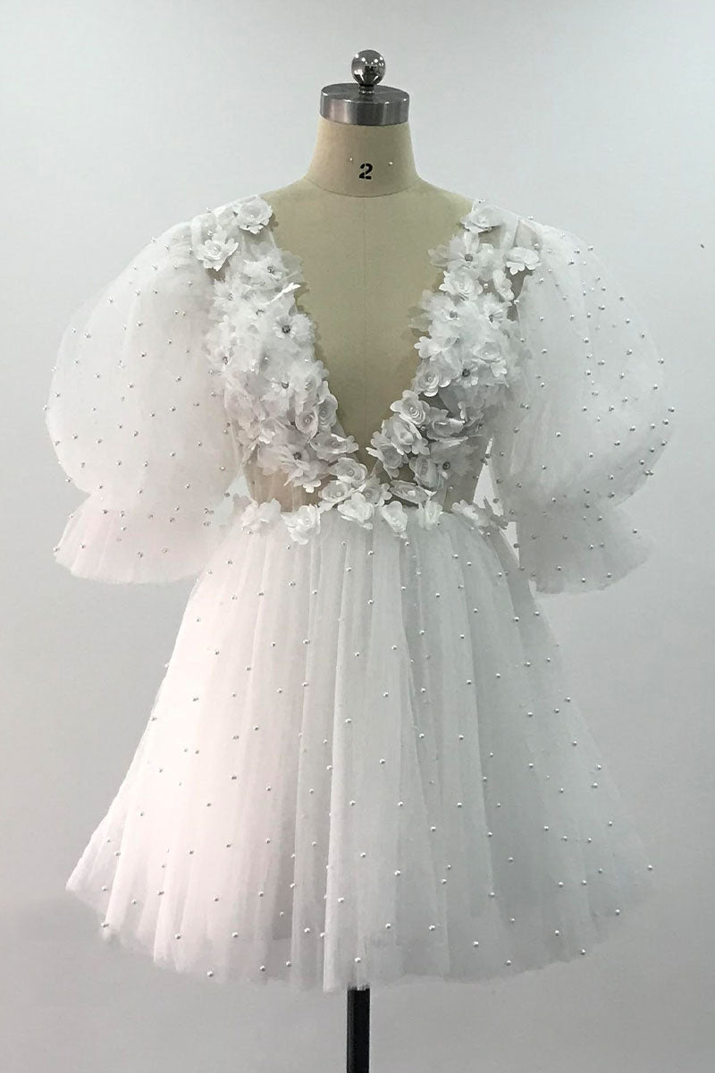 Romance Dreamer Puff Sleeves Mini Dress | Jewelclues | #color_ivory