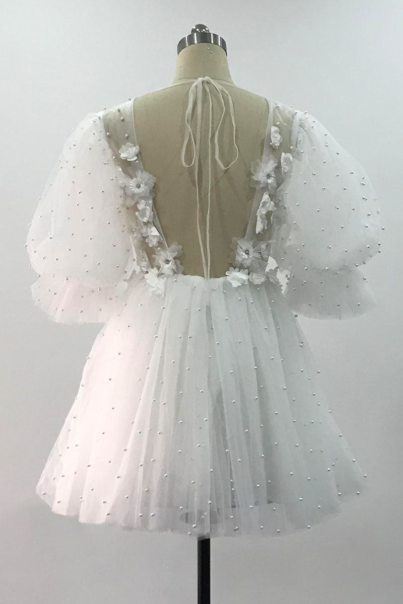 Romance Dreamer Puff Sleeves Mini Dress | Jewelclues | #color_ivory