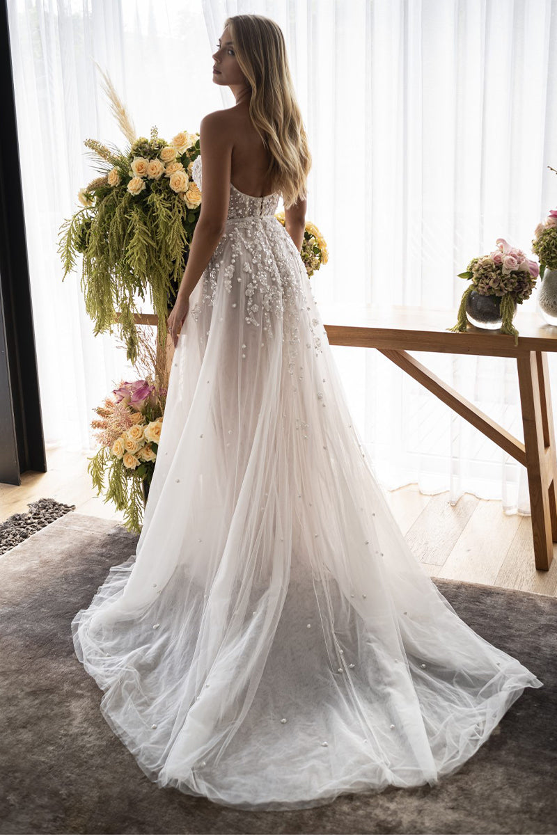 Song of Love Sheer White Off-the-Shoulder Wedding Dress | Jewelclues