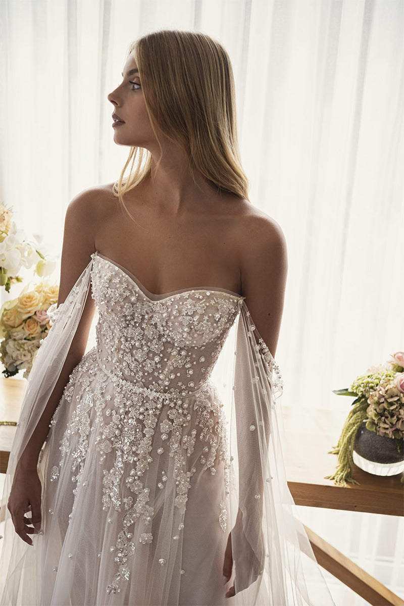 Song of Love Sheer White Off-the-Shoulder Wedding Dress | Jewelclues