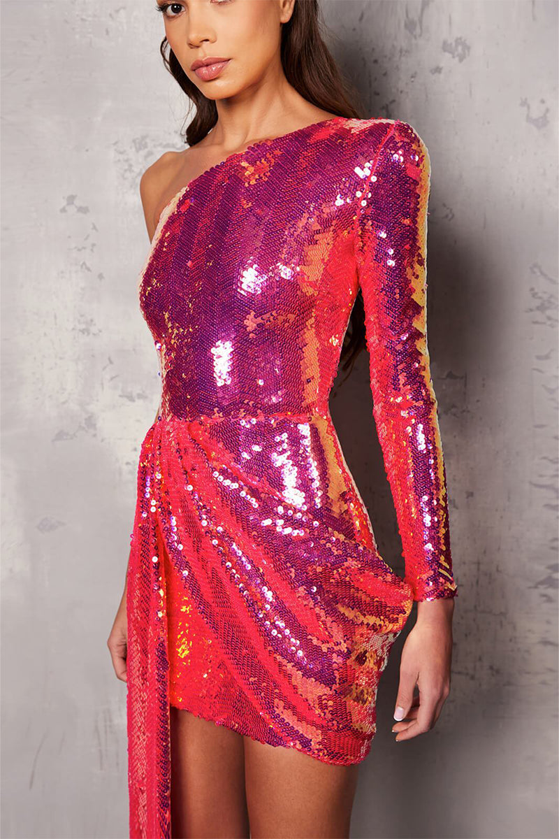 Sparkling Spotlight One-Shoulder Sequin Mini Dress | Jewelclues