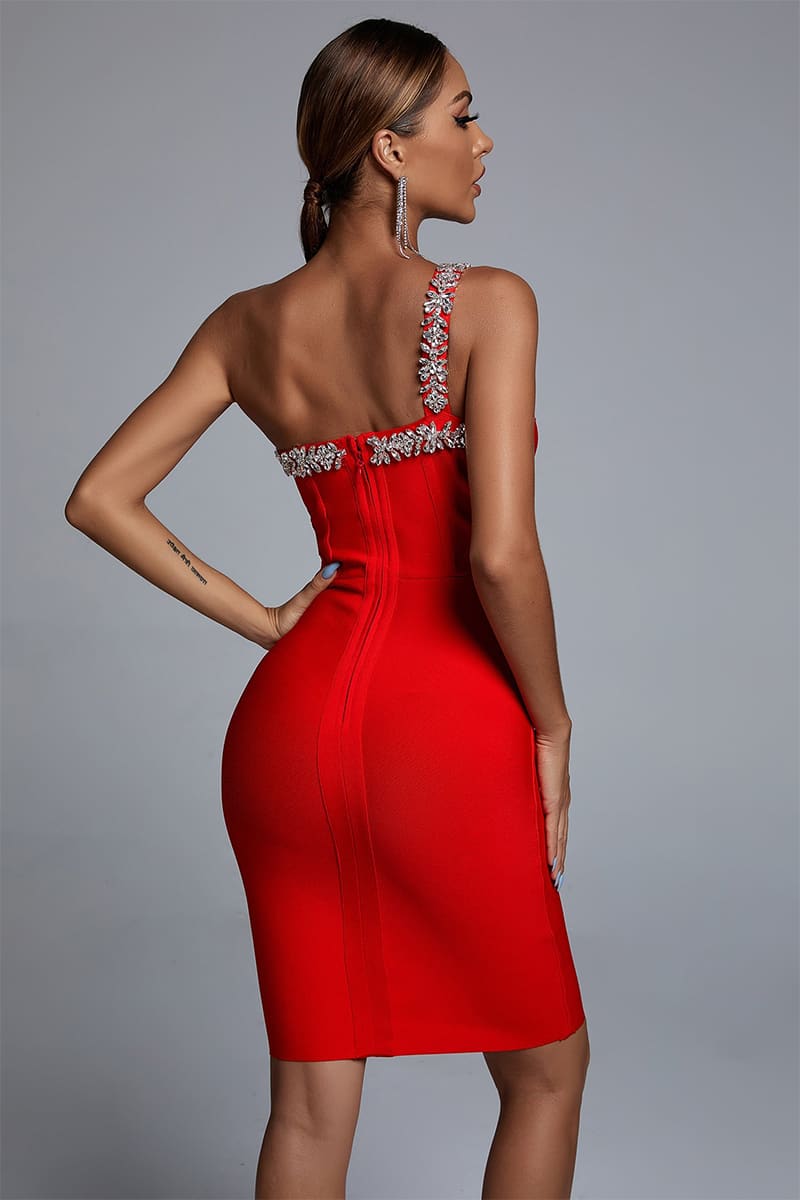 Spread Your Shine Rhinestone Bodycon Mini Dress | Jewelclues | #color_red