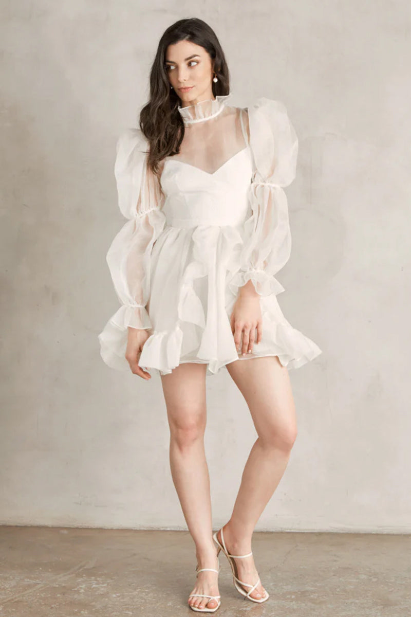 Wondrous Romance Long Puff Sleeves Mini Dress | Jewelclues | #color_ivory