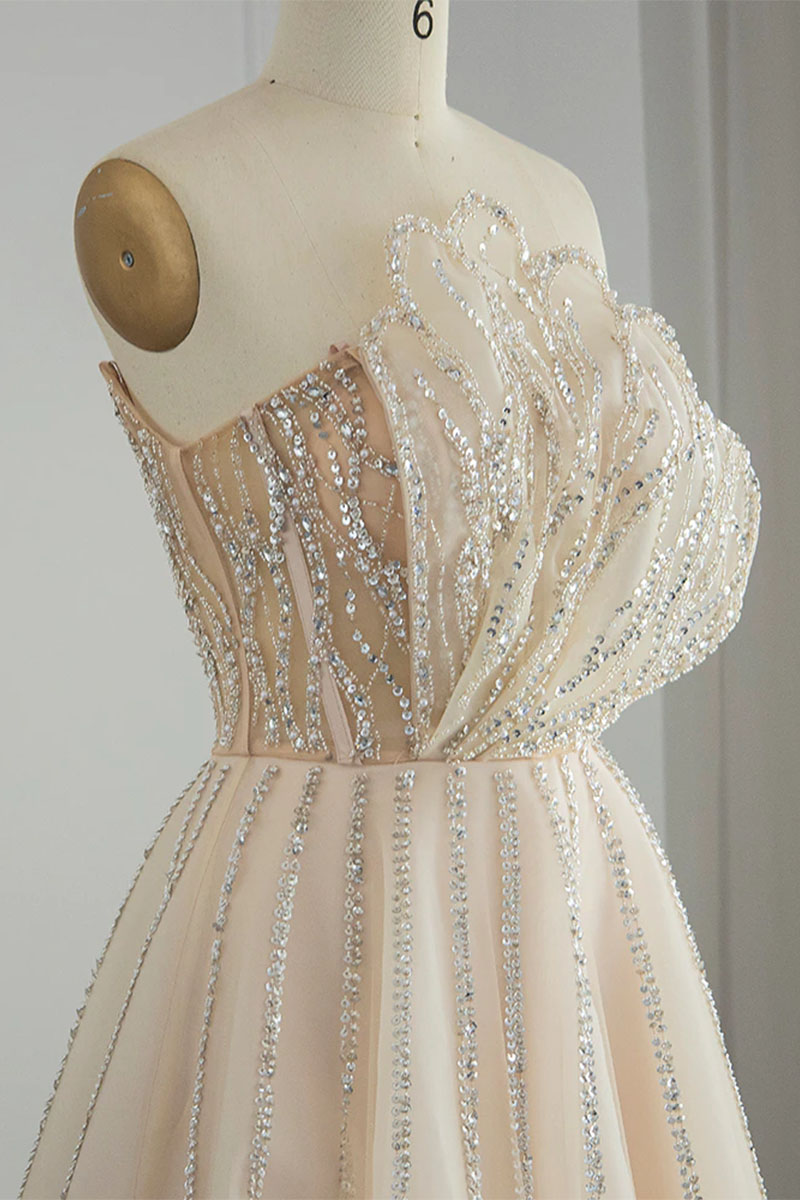 Wow Elegance Strapless Maxi Dress | Jewelclues | #color_champagne