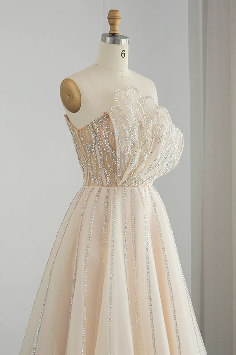 Wow Elegance Strapless Maxi Dress | Jewelclues | #color_champagne