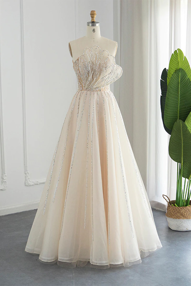 Wow Elegance Strapless Maxi Dress | Jewelclues | #color_champagne